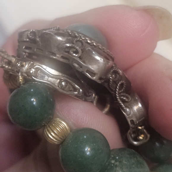 ORIGINAL DOUBLE STRAND NECKLACE ADVENTURINE 14K YELLOW &WHT GOLD.JEWELED CLASP. - Picture 10 of 11